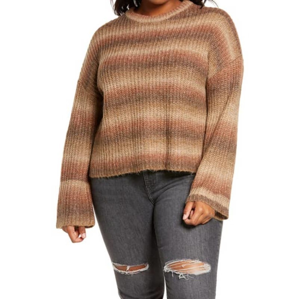 BP. Raisin Space Dye Striped Pullover Sweater Long Sleeve Brown Women's Size XXS
